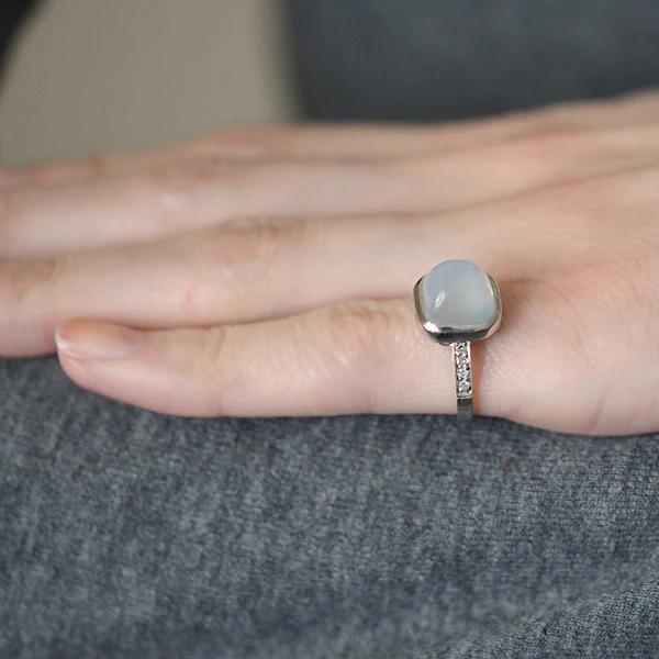 Art Deco 14k Moonstone & Diamond Ring - Image 8