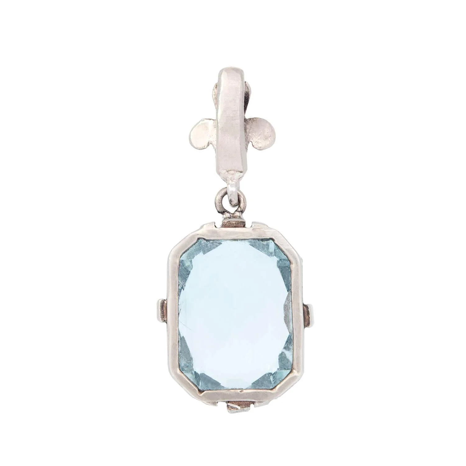 Art Deco 14k White Gold Aquamarine Fleur-de-lis Pendant - Image 3