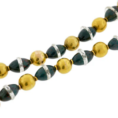 Art Deco 14kt Bloodstone & Rock Crystal Beaded Necklace - Image 3