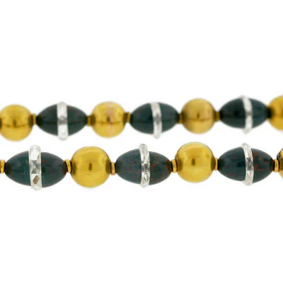 Art Deco 14kt Bloodstone & Rock Crystal Beaded Necklace - Image 4