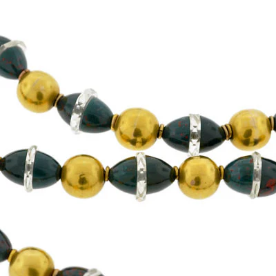 Art Deco 14kt Bloodstone & Rock Crystal Beaded Necklace - Image 5