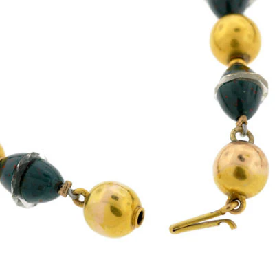 Art Deco 14kt Bloodstone & Rock Crystal Beaded Necklace - Image 6