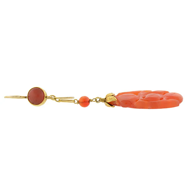 Art Deco 14kt Carved Carnelian Earrings - Image 4