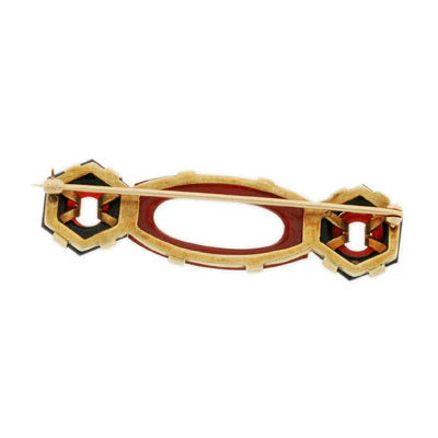Art Deco 14kt Carved Onyx & Carnelian Pin - Image 5