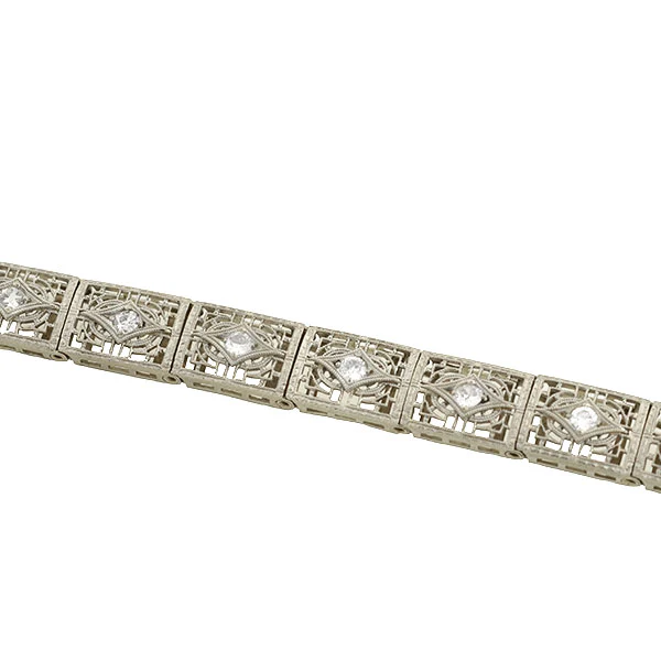 Art Deco 14kt/Platinum & Diamond Filigree Line Bracelet 1.15ctw - Image 3