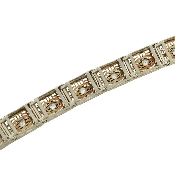 Art Deco 14kt/Platinum & Diamond Filigree Line Bracelet 1.15ctw - Image 5
