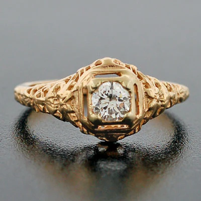 Art Deco 14kt Yellow Gold Diamond Engagement Ring .35ct - Image 3