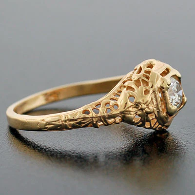 Art Deco 14kt Yellow Gold Diamond Engagement Ring .35ct - Image 4