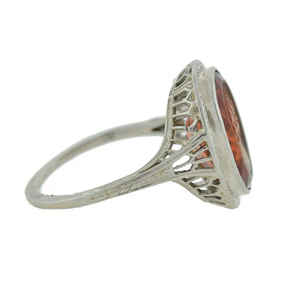 Art Deco 18kt Carved Citrine Cameo Filigree Ring - Image 3