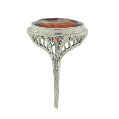 Art Deco 18kt Carved Citrine Cameo Filigree Ring - Image 4