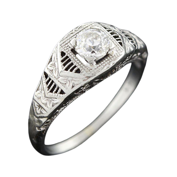 Art Deco 18kt Diamond Engagement Ring 0.48ct - Image 5