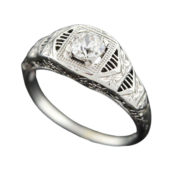 Art Deco 18kt Diamond Engagement Ring 0.48ct - Image 6