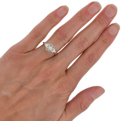 Art Deco 18kt Diamond Engagement Ring .28ct - Image 6