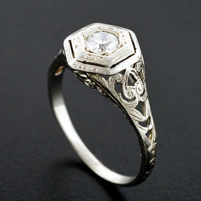 Art Deco 18kt Diamond Engagement Ring .31ct - Image 5