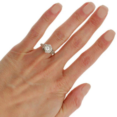 Art Deco 18kt Diamond Engagement Ring .31ct - Image 7