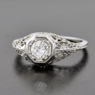Art Deco 18kt Diamond Engagement Ring .54ct - Image 3