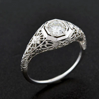 Art Deco 18kt Diamond Engagement Ring .54ct - Image 6