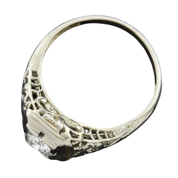 Art Deco 18kt Filigree Diamond Engagement Ring 0.30ct - Image 3