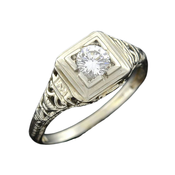 Art Deco 18kt Filigree Diamond Engagement Ring 0.30ct - Image 5