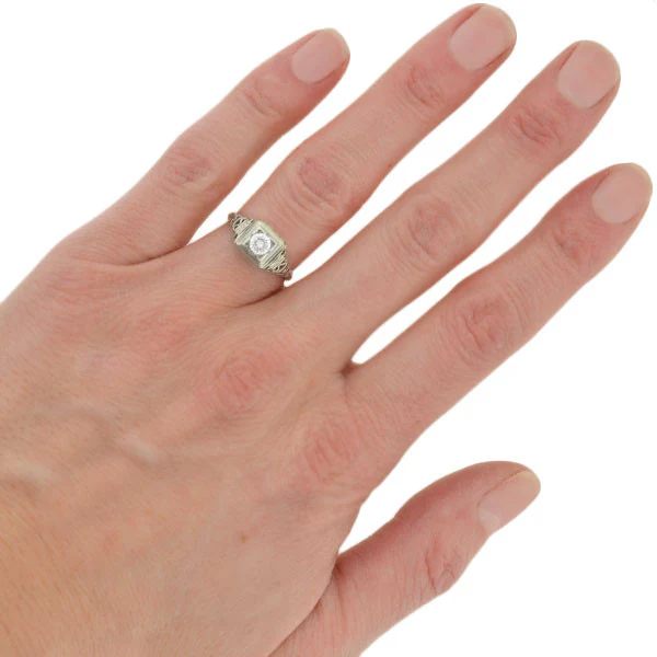 Art Deco 18kt Filigree Diamond Engagement Ring 0.30ct - Image 7