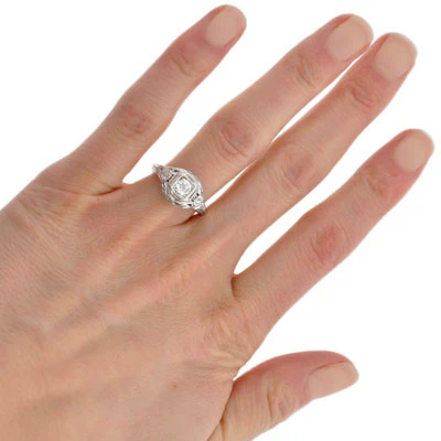 Art Deco 18kt Rose Motif Diamond Engagement Ring .35ct - Image 8