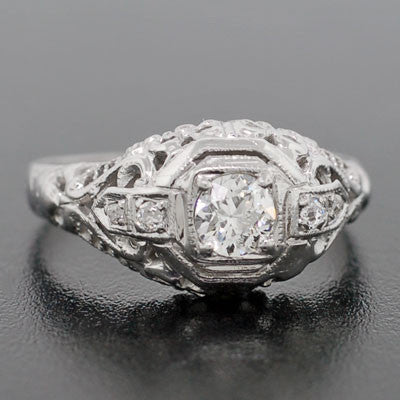 Art Deco 18kt Diamond Engagement Ring .26ct - Image 3