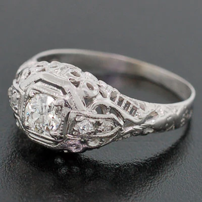 Art Deco 18kt Diamond Engagement Ring .26ct - Image 4