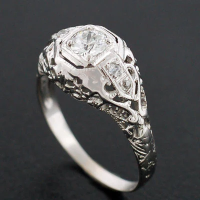 Art Deco 18kt Diamond Engagement Ring .26ct - Image 5