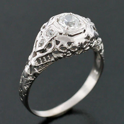 Art Deco 18kt Diamond Engagement Ring .26ct - Image 6