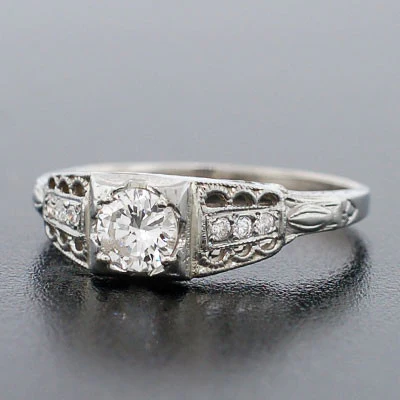 Art Deco 18kt White Gold Diamond Engage Ring .40ct - Image 3
