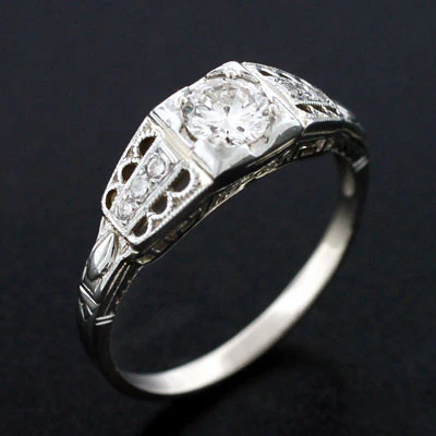 Art Deco 18kt White Gold Diamond Engage Ring .40ct - Image 6