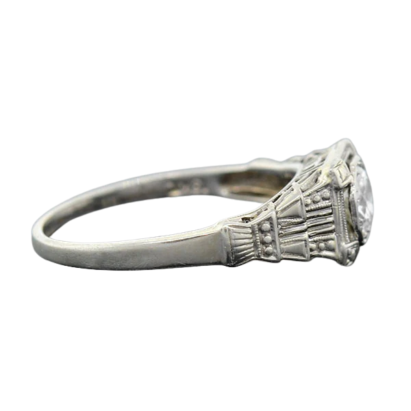 Art Deco 18kt White Gold & Diamond Engagement Ring .36ct - Image 3