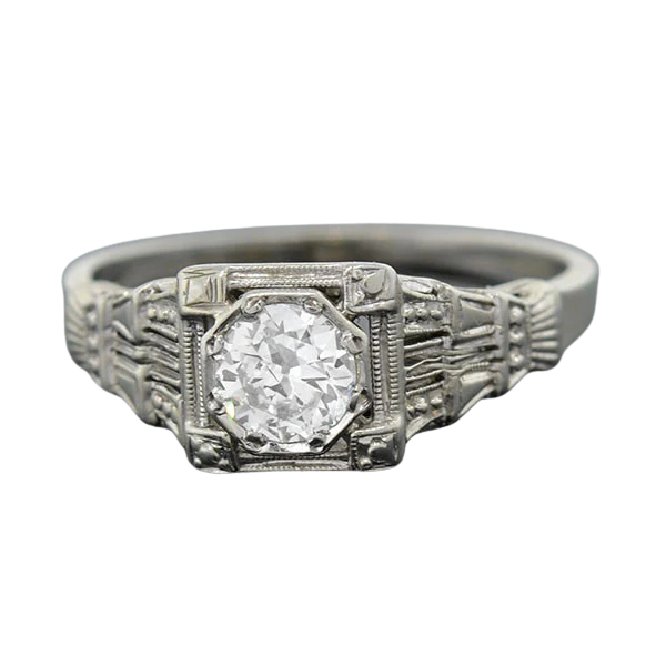 Art Deco 18kt White Gold & Diamond Engagement Ring .36ct - Image 4