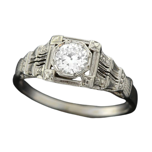 Art Deco 18kt White Gold & Diamond Engagement Ring .36ct - Image 5