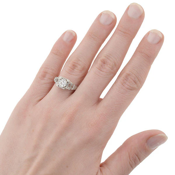 Art Deco 18kt White Gold & Diamond Engagement Ring .36ct - Image 7