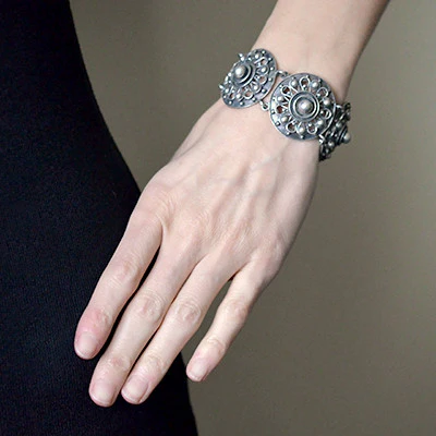 Art Deco Continental Silver Handwrought Link Bracelet - Image 8