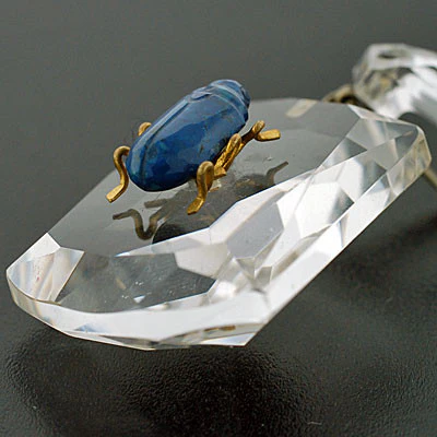 Art Deco Large Rock Quartz Crystal & Lapis Beetle Pendant - Image 4