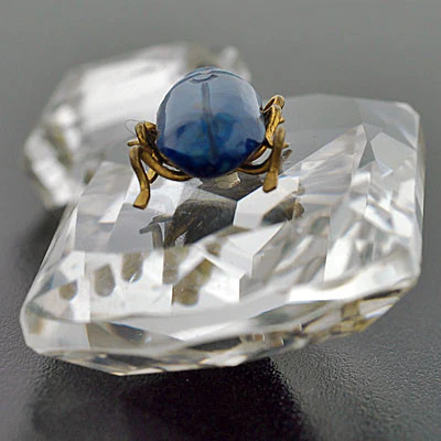 Art Deco Large Rock Quartz Crystal & Lapis Beetle Pendant - Image 5