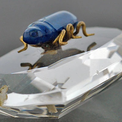 Art Deco Large Rock Quartz Crystal & Lapis Beetle Pendant - Image 6
