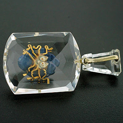 Art Deco Large Rock Quartz Crystal & Lapis Beetle Pendant - Image 9
