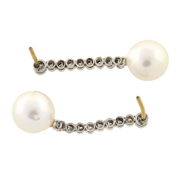 Art Deco Platinum 14kt South Sea Pearl & Diamond Earrings - Image 5