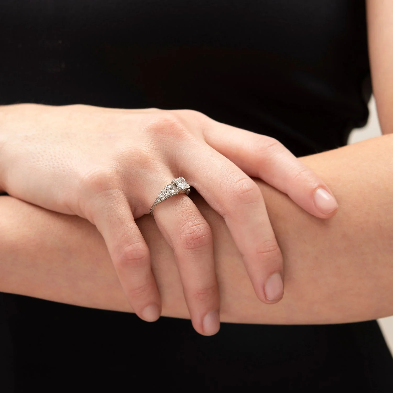 Art Deco Platinum Diamond Engagement Ring .82ct Center - Image 6