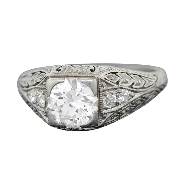 Art Deco Platinum & Diamond Engagement Ring .88ct - Image 3