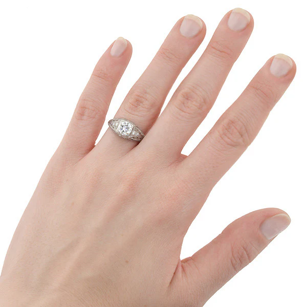 Art Deco Platinum & Diamond Engagement Ring .88ct - Image 5