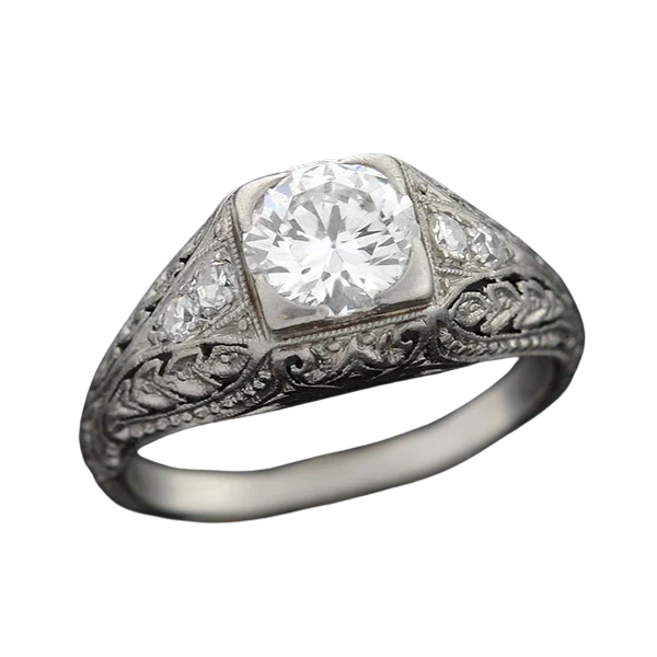 Art Deco Platinum & Diamond Engagement Ring .88ct - Image 6