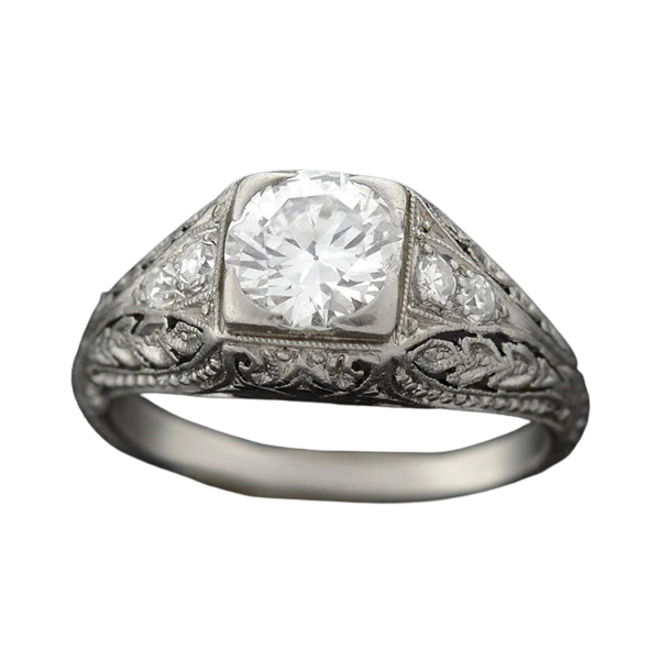 Art Deco Platinum & Diamond Engagement Ring .88ct - Image 7