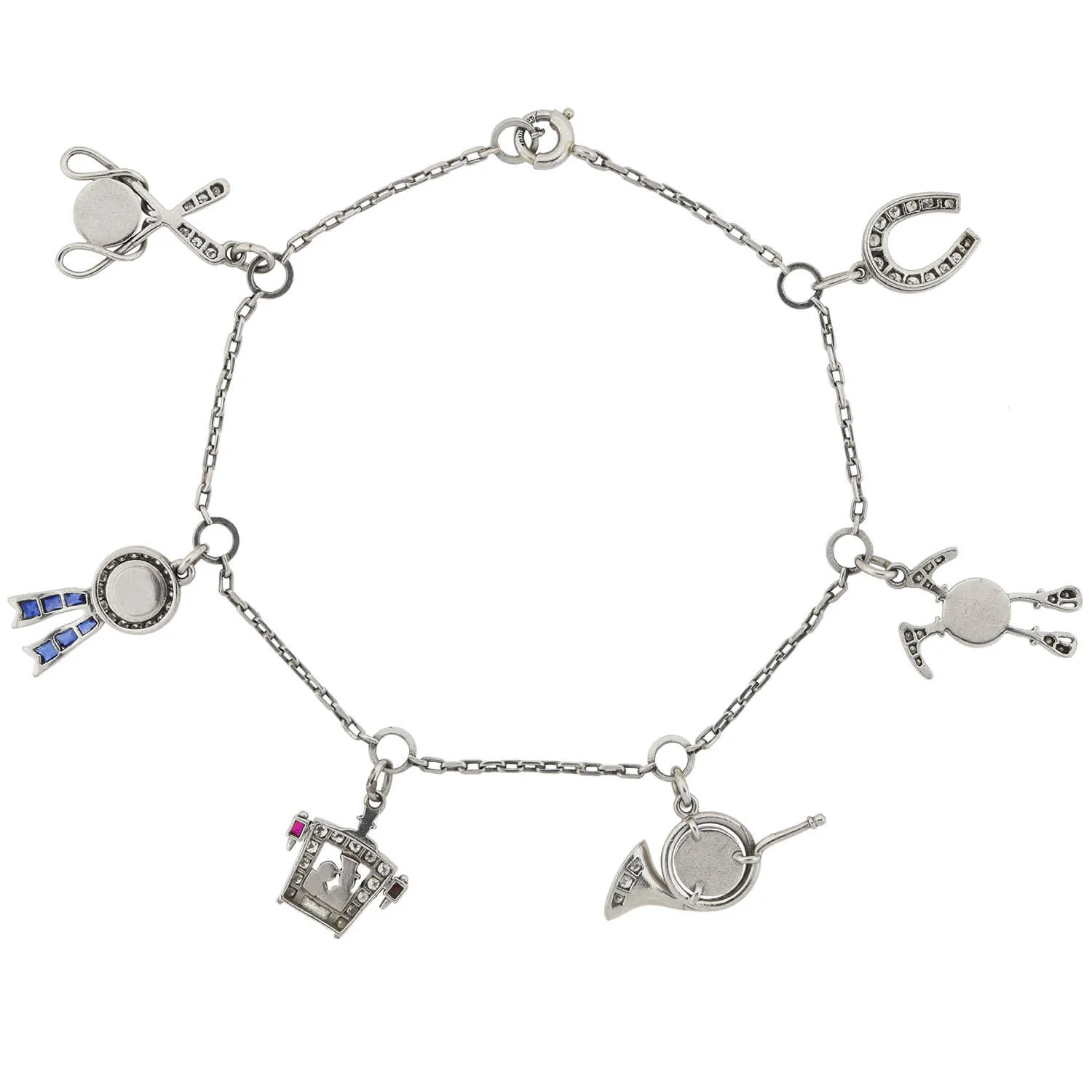 Art Deco Platinum Gemstone + Reverse Carved Crystal Equestrian Charm Bracelet - Image 3