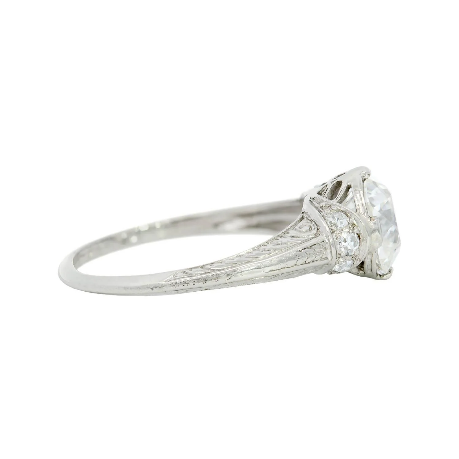 Art Deco Platinum GIA Diamond Etched Engagement Ring 1.52ct - Image 3