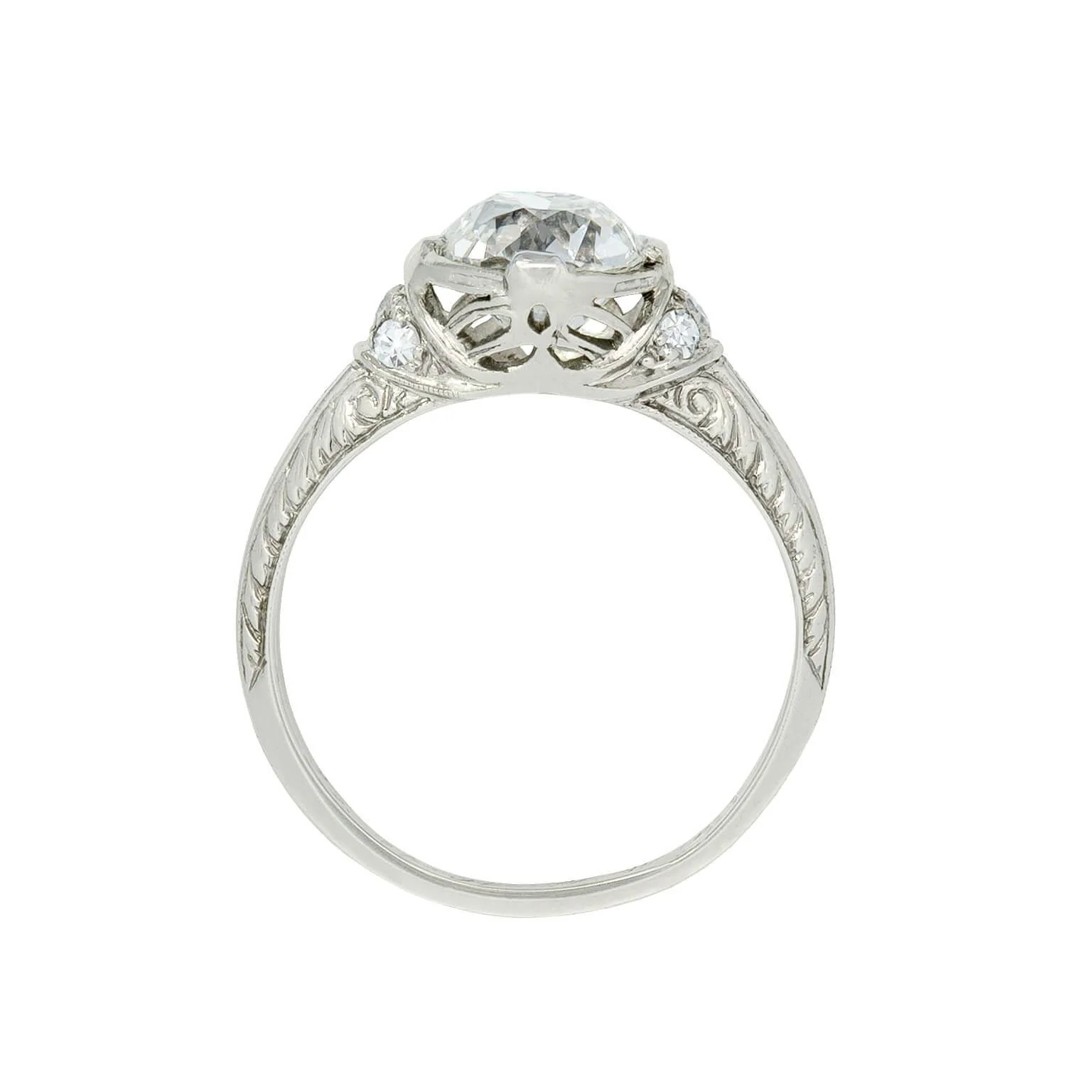 Art Deco Platinum GIA Diamond Etched Engagement Ring 1.52ct - Image 5