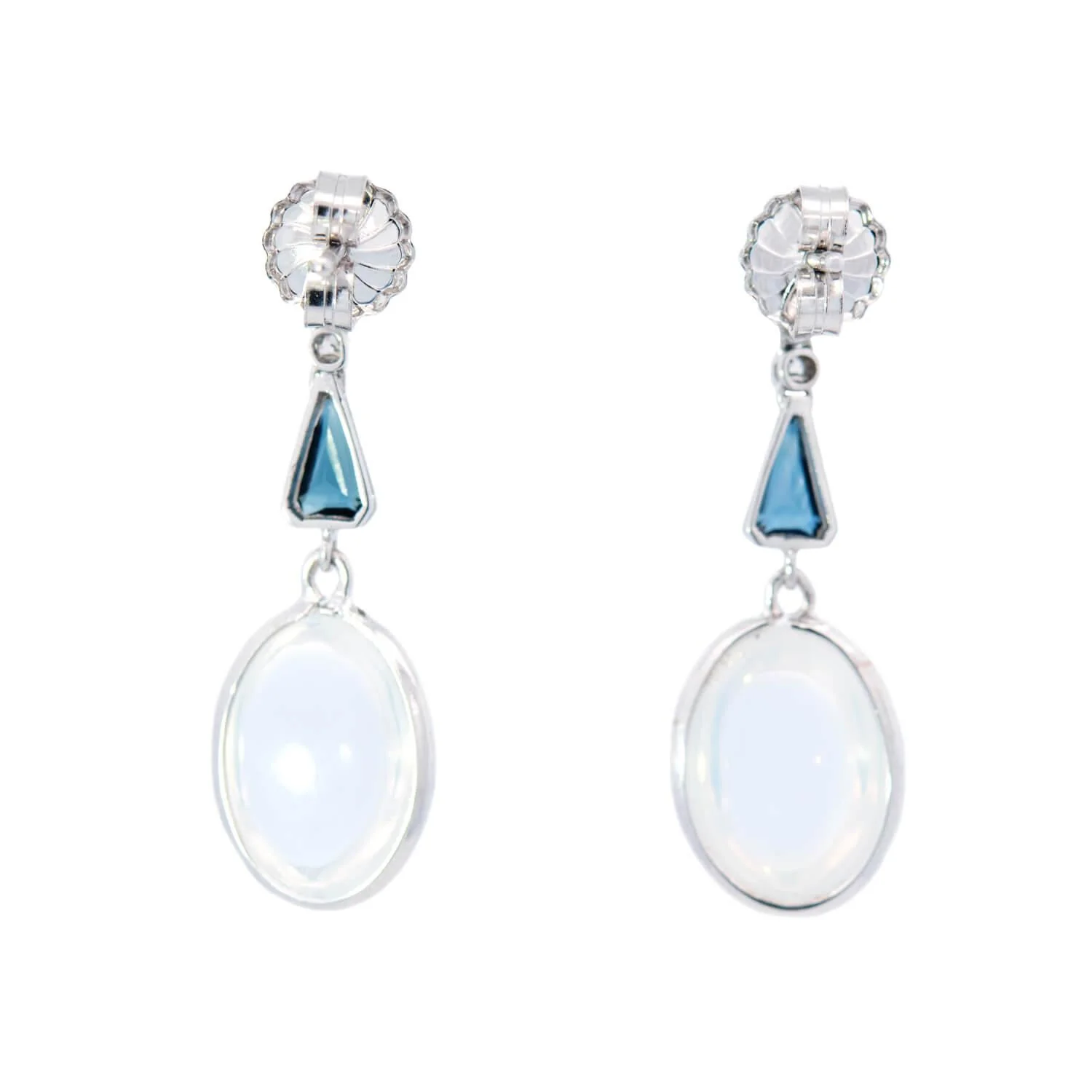 Art Deco Platinum Moonstone Sapphire Diamond Earring - Image 3